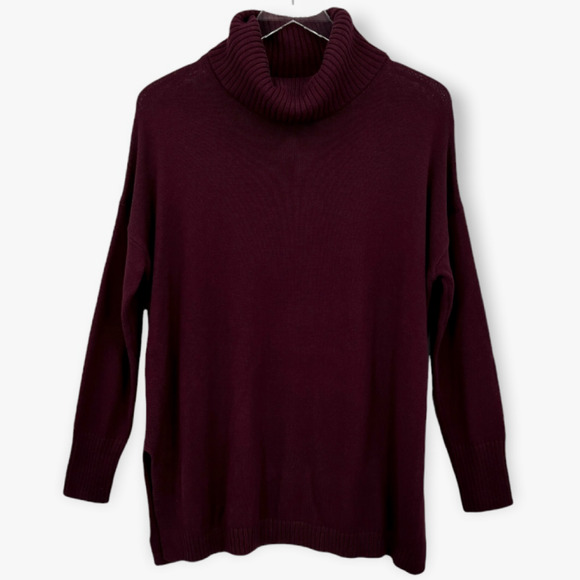 H by Halston Burgundy Red Turtleneck Knit Tunic Sweater Ribbed Detail Size XS - Picture 2 of 9